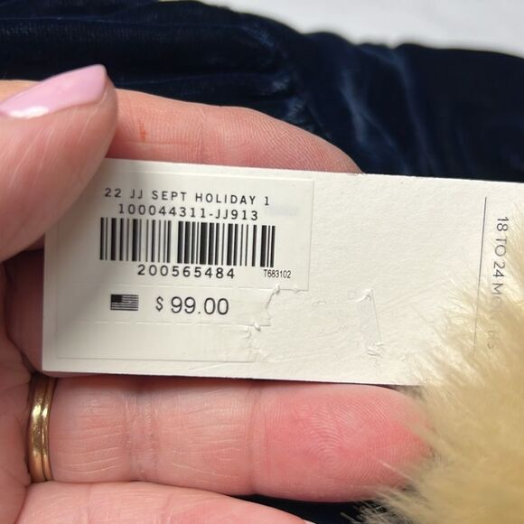 Janie and Jack 100044311 Navy Velvet Faux Fur Collar Jumpsuit NWT size 18-24 mon - Picture 8 of 10